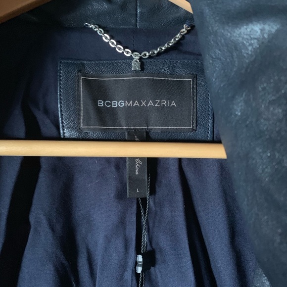 BCBG MaxAzria Navy Leather Moto Jacket - Picture 3 of 6